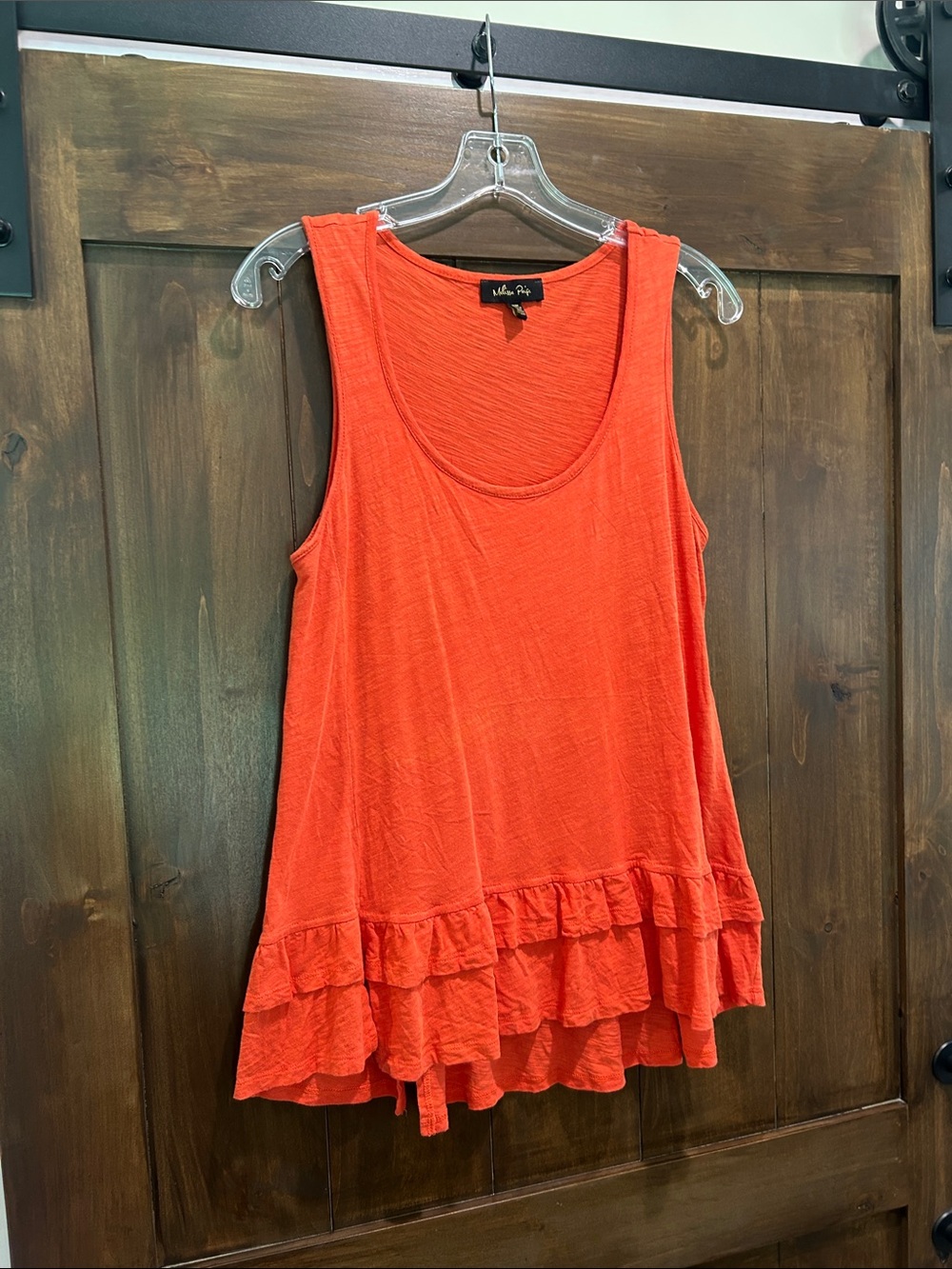 M312 Melissa Paige Orange Ruffle-Hem Tank - Size Medium